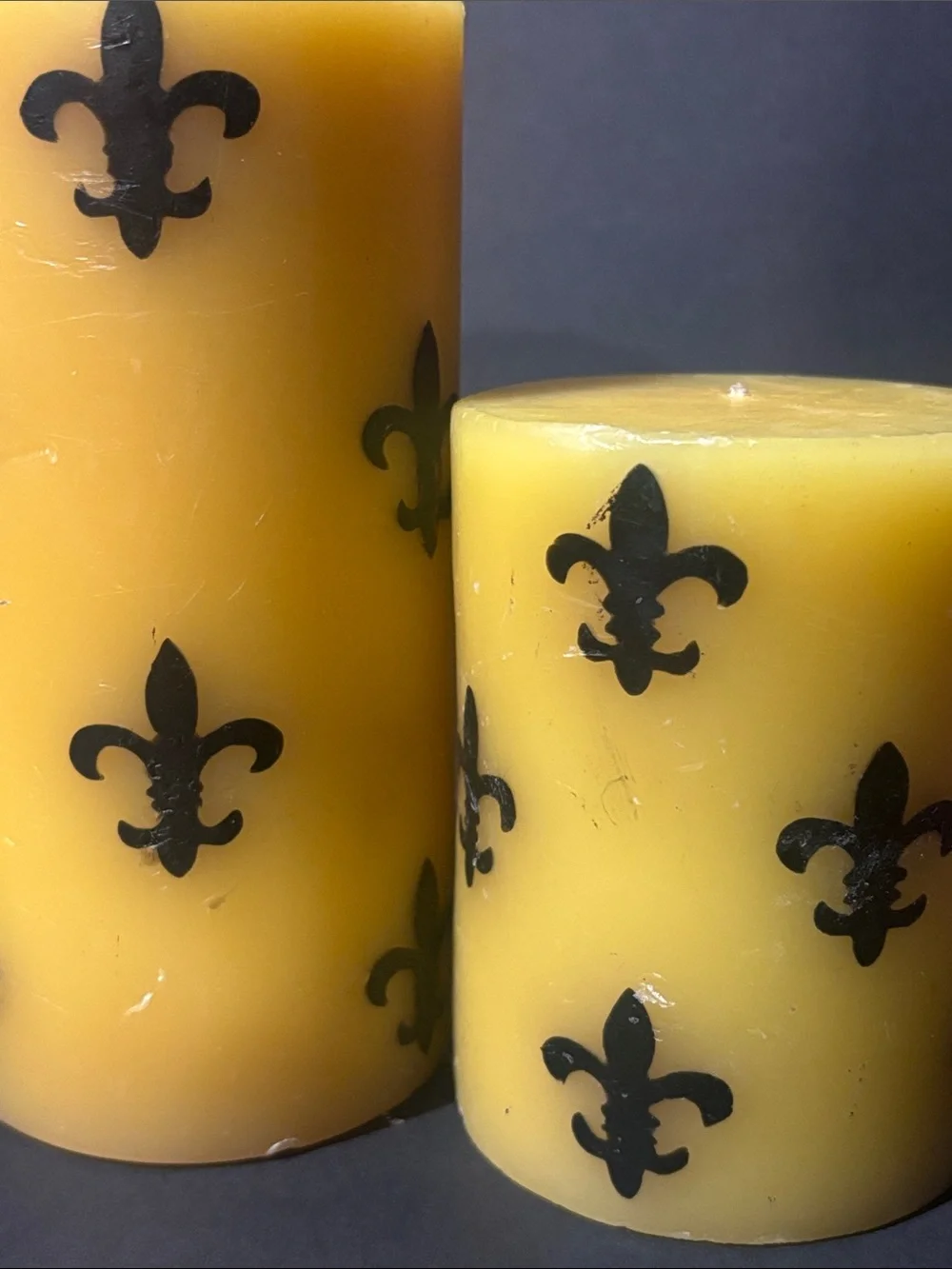 Fleur de Lis pillar candles set (2) yellow French quarter southern style